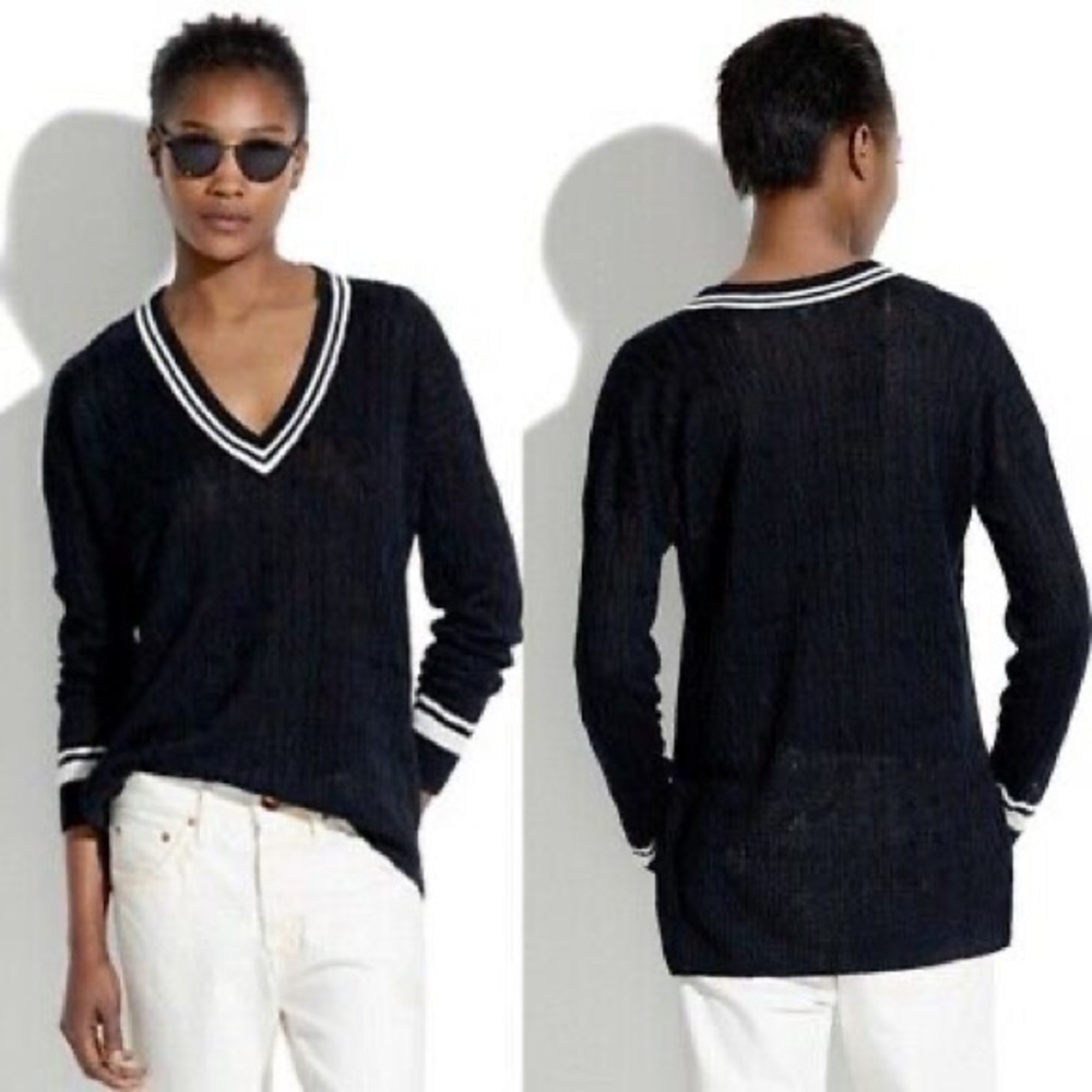 Madewell Black & White Cable Neck Sweater